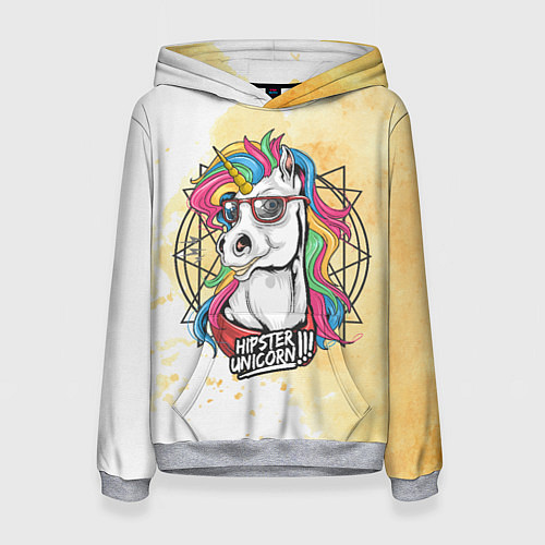 Женская толстовка Hipster unicorn / 3D-Меланж – фото 1