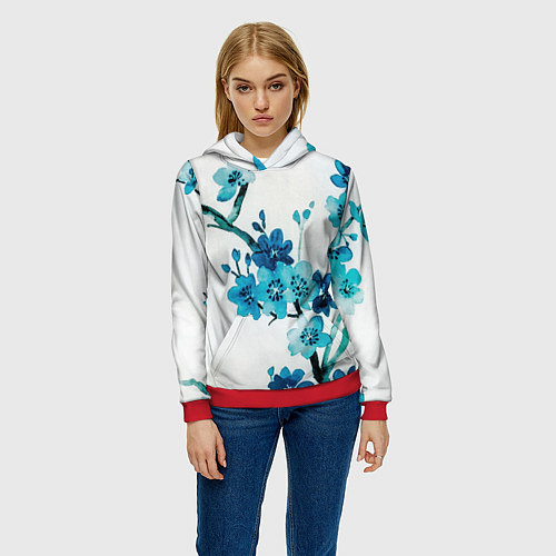 Женская толстовка Голубая сакура / 3D-Красный – фото 3