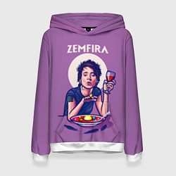 Толстовка-худи женская ZEMFIRA арт ужин, цвет: 3D-белый