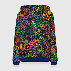 Толстовка-худи женская Кислотные узоры психоделика, цвет: 3D-синий
