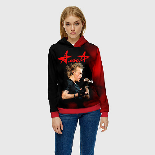 Женская толстовка Константин Кинчев - Алиса / 3D-Красный – фото 3