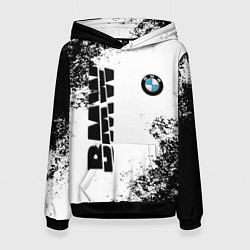 Толстовка-худи женская BMW БМВ РАЗРЕЗАННОЕ ЛОГО, цвет: 3D-черный