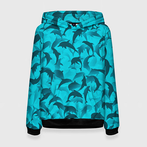 Женская толстовка Синий камуфляж с дельфинами / 3D-Черный – фото 1