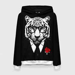 Толстовка-худи женская Тигр с красной розой, цвет: 3D-белый