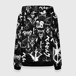 Толстовка-худи женская BERSERK SYMBOL LOGO БЕРСЕРК СИМВОЛИКА ПАТТЕРН, цвет: 3D-черный