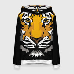Толстовка-худи женская Суровый взгляд тигра, цвет: 3D-белый