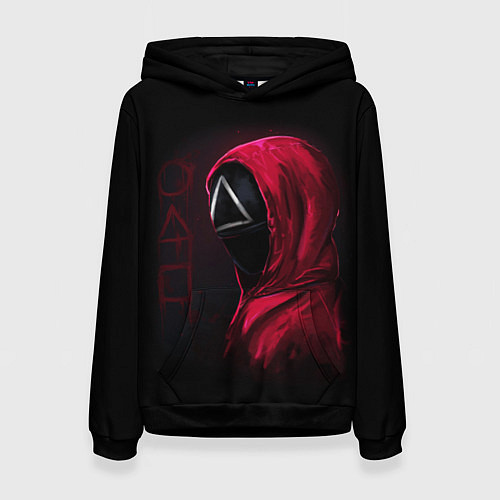 Женская толстовка ИГРА В КАЛЬМАРА, СТРАЖ ТРЕУГОЛЬНИК, ФИГУРЫ ИГРЫ / 3D-Черный – фото 1