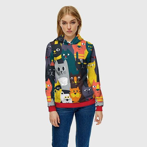 Женская толстовка Крутые коты / 3D-Красный – фото 3