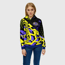 Толстовка-худи женская Subaru Cубару, цвет: 3D-синий — фото 2