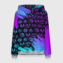 Толстовка-худи женская GENSHIN NEON PATTERN SYMBOL НЕОН ЭМБЛЕМЫ, цвет: 3D-меланж