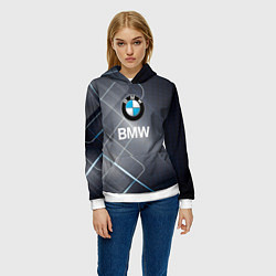 Толстовка-худи женская BMW Logo, цвет: 3D-белый — фото 2