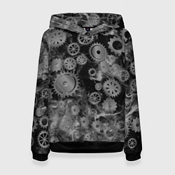 Толстовка-худи женская Механизм и дым, стимпанк, цвет: 3D-черный
