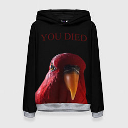 Толстовка-худи женская Красный попугай Red parrot, цвет: 3D-меланж