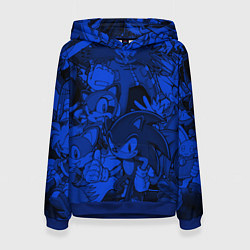 Толстовка-худи женская SONIC BLUE PATTERN СИНИЙ ЁЖ, цвет: 3D-синий