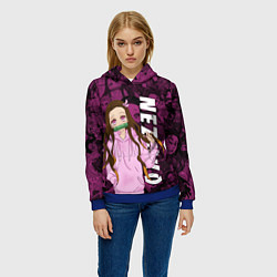 Толстовка-худи женская НЕЗУКО, КЛИНОК РАССЕКАЮЩИЙ ДЕМОНОВ, цвет: 3D-синий — фото 2