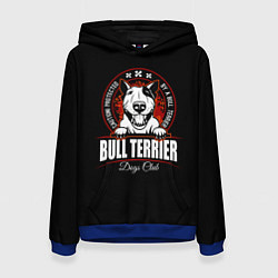 Толстовка-худи женская Бультерьер Bull Terrier, цвет: 3D-синий