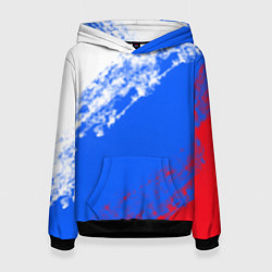 Толстовка-худи женская Флаг РФ триколор, цвет: 3D-черный