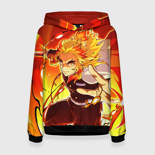 Женская толстовка Ренгоку Кёджуро, Клинок рассекающий демонов / 3D-Черный – фото 1