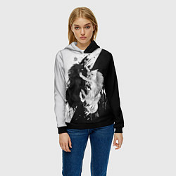 Толстовка-худи женская ИНЬ ЯНЬ ВОЛКИ ЧЁРНО БЕЛЫЙ, цвет: 3D-черный — фото 2