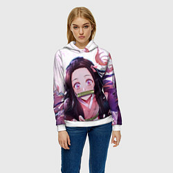 Толстовка-худи женская Незуко Камадо Nezuko, цвет: 3D-белый — фото 2