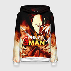 Толстовка-худи женская Огненный Сайтама One Punch-Man, цвет: 3D-белый