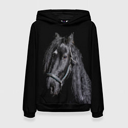 Толстовка-худи женская Лошадь на черном фоне, цвет: 3D-черный