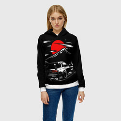 Толстовка-худи женская MAZDA RX 7 Мазда при свете красной луны, цвет: 3D-белый — фото 2