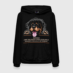 Толстовка-худи женская Собака Ротвейлер, цвет: 3D-черный