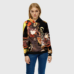 Толстовка-худи женская Ху Тао - Геншин импакт, цвет: 3D-черный — фото 2