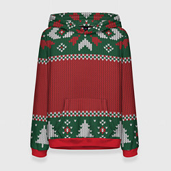 Толстовка-худи женская Knitted Christmas Pattern, цвет: 3D-красный