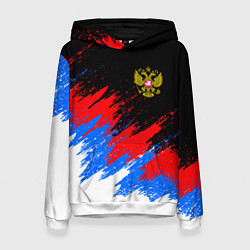 Толстовка-худи женская РОССИЯ, БРЫЗГИ КРАСОК, ТРИКОЛОР, цвет: 3D-белый