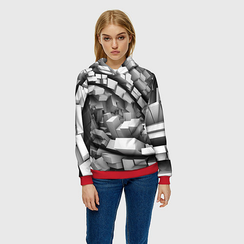 Женская толстовка Геометрическая объёмная абстракция / 3D-Красный – фото 3