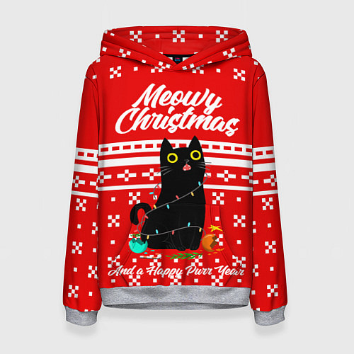 Женская толстовка MEOW CHRISTMAS / 3D-Меланж – фото 1