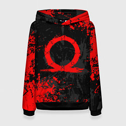Толстовка-худи женская GOD OF WAR LOGO RED, БРЫЗГИ КРАСОК, цвет: 3D-черный