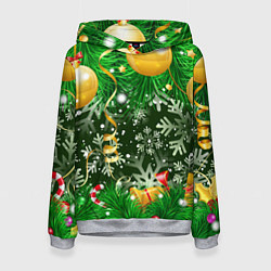 Толстовка-худи женская Новогоднее Настроение Елка, цвет: 3D-меланж