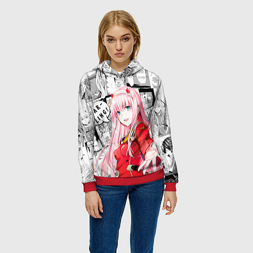 Женская толстовка Zero Two Зеро ту на манге фрейм / 3D-Красный – фото 3