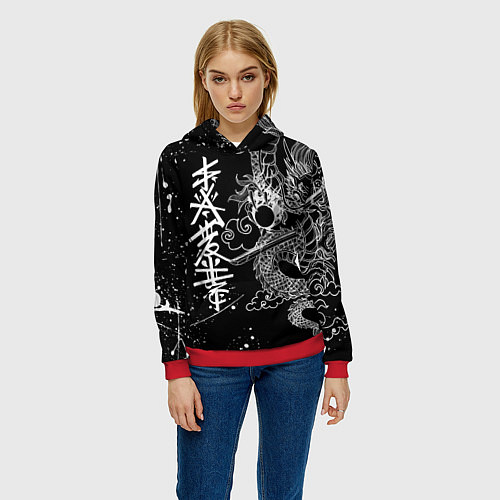 Женская толстовка БЕЛЫЙ ДРАКОН ЯПОНИЯ WHITE DRAGON / 3D-Красный – фото 3
