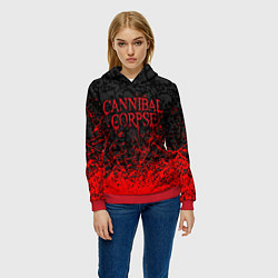Толстовка-худи женская CANNIBAL CORPSE, БРЫЗГИ КРАСОК ЧЕРЕПА, цвет: 3D-красный — фото 2