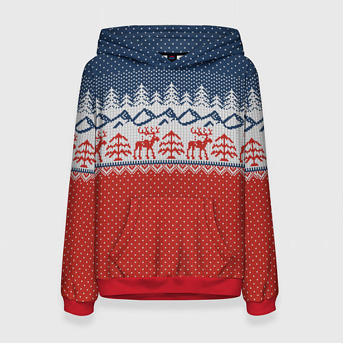 Женская толстовка ВЯЗАНЫЙ УЗОР С ОЛЕНЯМИ / 3D-Красный – фото 1