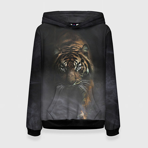 Женская толстовка Тигр в тумане / 3D-Черный – фото 1