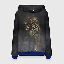 Толстовка-худи женская Тигр в тумане, цвет: 3D-синий