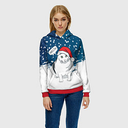 Толстовка-худи женская НОВОГОДНИЙ КОТ БЕНДЕР МЕМ, цвет: 3D-красный — фото 2