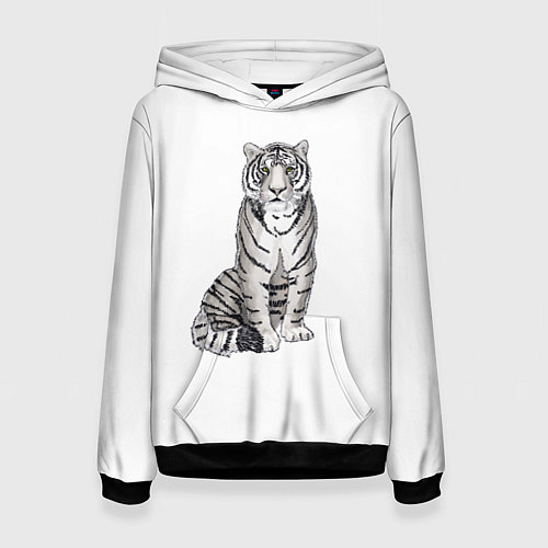 Женская толстовка Сидящая белая тигрица / 3D-Черный – фото 1