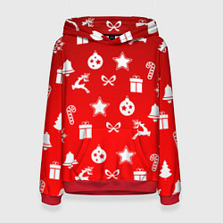 Толстовка-худи женская Новогодний узор красный градиент, цвет: 3D-красный