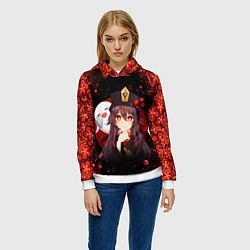 Толстовка-худи женская GENSHIN IMPACT HU TAO ГЕНШИН ИМПАКТ ХУ ТАО FLOWERS, цвет: 3D-белый — фото 2