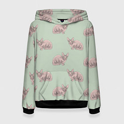 Толстовка-худи женская Сфинкс коты паттерн, цвет: 3D-черный