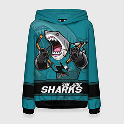 Толстовка-худи женская San Jose Sharks, Сан Хосе Шаркс, цвет: 3D-черный
