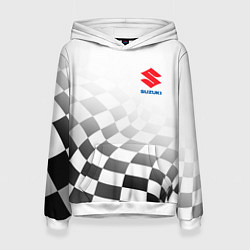Толстовка-худи женская Suzuki, Сузуки Спорт, Финишный флаг, цвет: 3D-белый