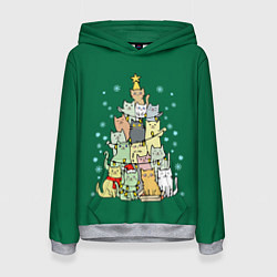 Толстовка-худи женская Коты Построение ёлкой, цвет: 3D-меланж