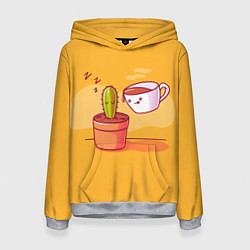 Толстовка-худи женская Кактус и кружка с кофе, цвет: 3D-меланж